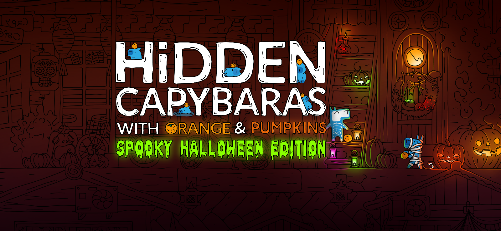 Hidden Capybaras with Orange and Pumpkins: Spooky Halloween Edition